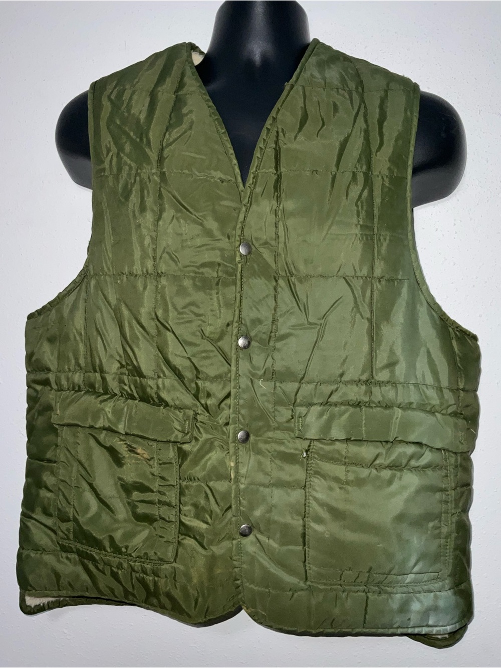Vintage 70s Western Trails Quilted Sherpa Vest Mens Large Gorpcore Green